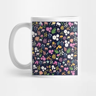 Abstract Leaves & Flowers Pattern In Blue Background Mug